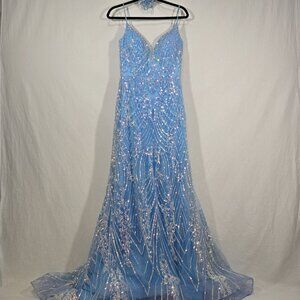 BLUSH PROM 20331 by Alexia MERMAID BLUE Embroider Iridescent Formal Gown Size 12